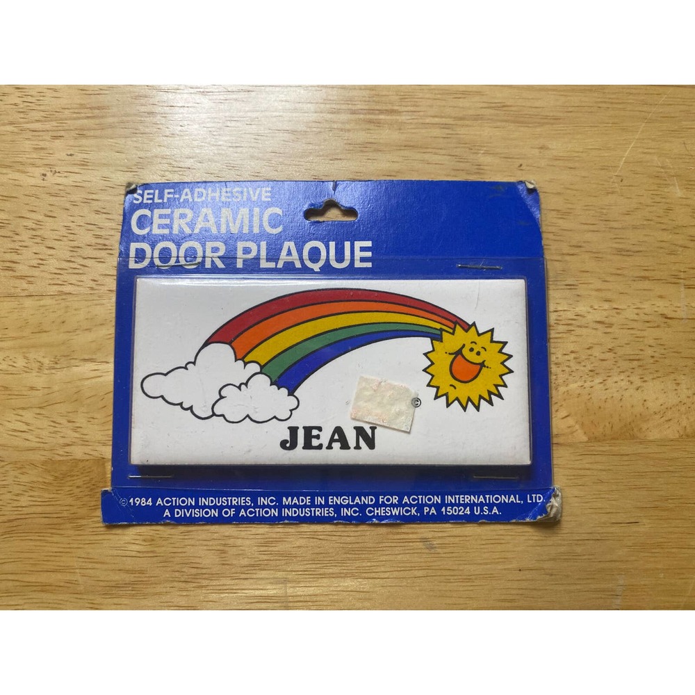 VINTAGE/RETRO JEAN RAINBOW&SUN NEW DEAD STOCK CERAMIC DOOR NAME PLAQUE 1984!!